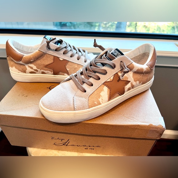 VINTAGE HAVANA Calf-Hair Low-Top Sneakers Size 7.5 - Picture 3 of 11